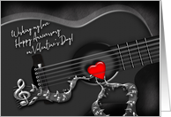 Valentine, Happy Anniversary on Valentines Day, Guitar with Heart Pick card