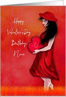 Happy Valentine’s Day Birthday for Niece, Woman in Red, card