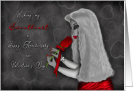 Valentine Anniversary for Your Sweetheart Young Woman Holding Red Rose card