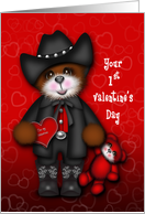1st Valentine For Young Boy, Adorable Cowboy Teddy Bear, Cowboy Outfit card