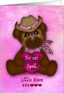 Valentine For Niece, Adorable Cowgirl Teddy Bear Holding Heart card