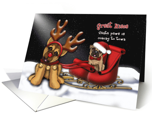Santa Paws is Coming to Town, Great Niece, Shepherd Reindeer, Pug card