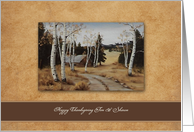 Thanksgiving, Custom Name, Painting Cabin, Meadow, Fall Mountain card