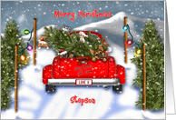 Christmas, Stepson, Red Truck with Puppies, Kittens, ChristmasTree card