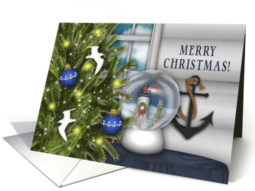Christmas, Nautical Theme, Snow Globe with Lighthouse card (1586278)