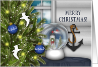 Christmas, Nautical Theme, Snow Globe with Lighthouse card