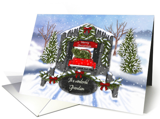 Merry Christmas, For a Grandson, Old Covered Bridge, RetroTruck card