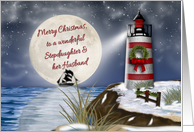 Merry Christmas, Stepdaughter and her Husband, Lighthouse, Moon card