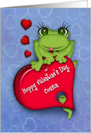 Valentine for a Cousin, Adorable Frog on a Heart Candy Box card