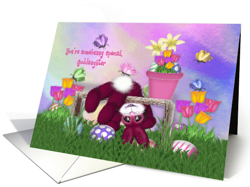 Easter for a Goddaughter ,Pink Bunny, Eggs, Flowers Butterflies card