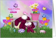 Happy 1st Easter. Customize with Any Name, Bunny, Flowers Butterflies card