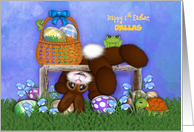 Happy 1st Easter, Customize Name Adorable Bunny, Eggs, Frog Turtle card