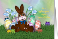 1st Easter for Nephew Adorable Bunny, with Eggs, Flowers and Frogs card