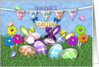 Easter for Grandniece, Bunnies Gingham Eggs, Jelly Bean Flowers card