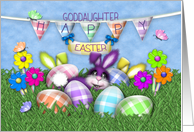 Easter for Goddaughter, Bunnies Gingham Eggs, Jelly Bean Flowers card