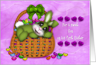 1st Easter for a Sweet Son, Green Bunny Basket Full of Jelly Beans card