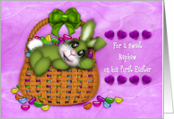1st Easter for a Sweet Nephew, Green Bunny Basket Full of Jelly Beans card
