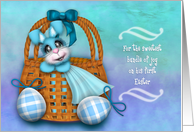 1st Easter for a Boy, Adorable Blue Baby Bunny in a Basket card