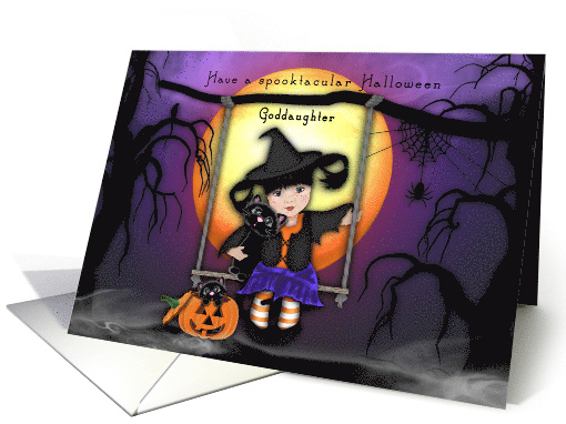 Halloween for a Goddaughter Little Witch on a Swing card (1642494)