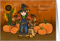 Halloween for a Grandson Scarecrow with His Puppy Pumpkin Patch card