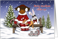 Merry Christmas Ethnic Girl on Bench with Animals card