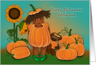 Halloween for a Little Girl Ethnic Girl in Pumpkin Patch card