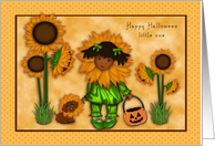 Halloween Little One Sunflower Ethnic Girl with Dachshund card