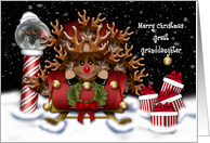 Christmas for Great Granddaughter Nine Reindeer in Sleigh North Pole card