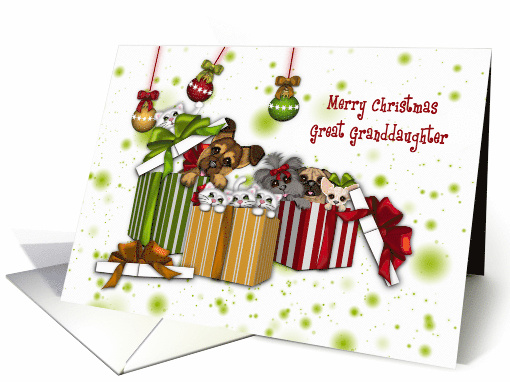 Christmas Great Granddaughter Puppies Kittens and Presents card