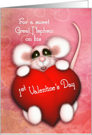 1st Valentine’s Day for a Great Nephew Sweet Mouse With a Heart card