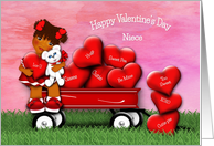 Valentine for Ethnic Young Niece Girl in a Wagon full of Hearts card