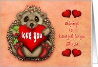 Valentine for a Young boy Hedgehog Holding a Frog and a Heart card