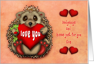 Valentine for a Son Hedgehog Holding a Frog and a Heart card