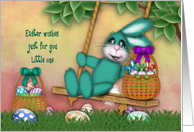 Easter for a Young Boy Bunny on Swing Basket Full Bunnies card