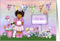 Easter for a Great Niece Young Girl with Bunnies and Flowers card