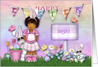 Easter for a Daughter Young Girl with Bunnies and Flowers card