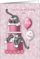 3rd Birthday for a Niece Kitten with Glasses on a Cake card