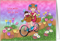 Easter for Young Girl a Little Girl on a Bike with a Bunny in a Basket card