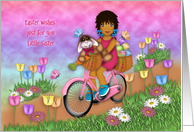 Easter for Little Sister Ethnic Girl on a Bike with Bunny in a Basket card