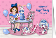 5th Birthday for a Little Sister Party with Her Kittens and Puppy card