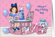4th Birthday for a Niece Party with Her Kittens and Puppy card