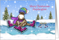 Christmas For a Young Stepdaughter Ice Skating Moose and Mice card