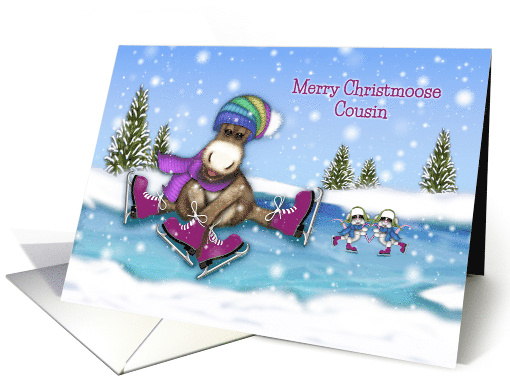Christmas For a Cousin Ice Skating Moose and Mice card (1708202)