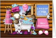 4th Birthday For a Young Niece Moose in Tub Forrest Animals card