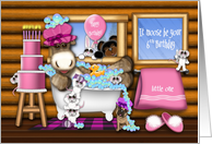 6th Birthday Young Girl Moose in Tub Forrest Animals card