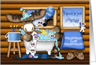 3rd Birthday For a Young Son Moose in a Tub With Mice and Animals card
