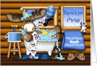 4th Birthday Customize With Any Name Moose in a Tub Mice and Animals card