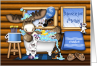 6th Birthday For a Grandson Moose in a Tub Mice and Animals card