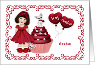 Valentine for a Asian Cousin Girl Puppy on a Cupcake Hearts card
