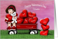 Valentine for Asian Cousin Teddy Bear in Wagon with Hearts card